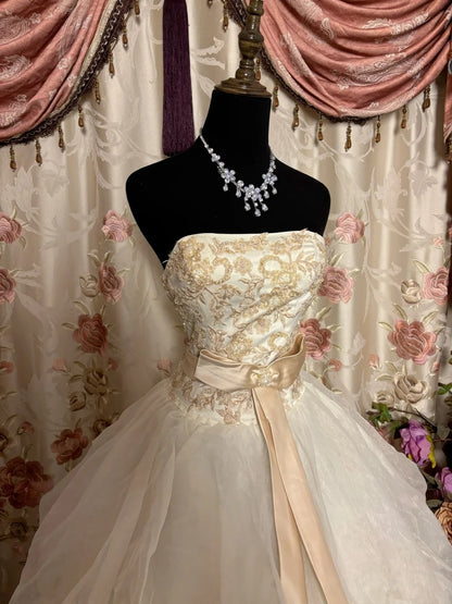 Graceful A-Line Strapless Sweet 16th Dresses  Bow Appliques Sequins Prom Dress AP2824