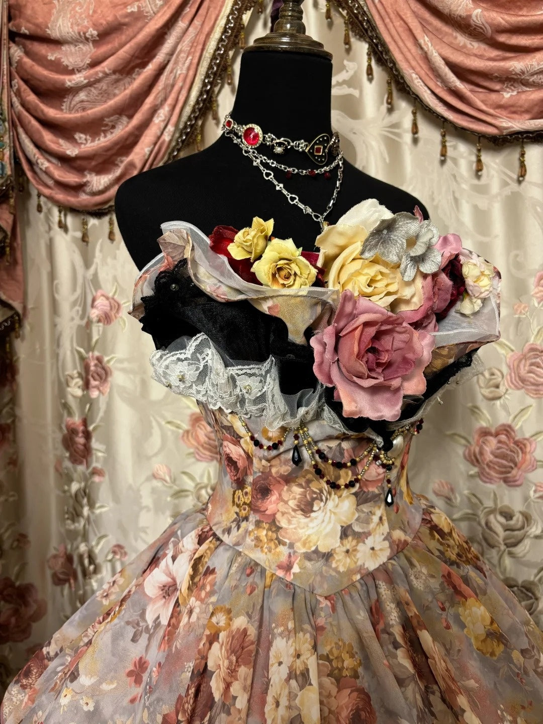 Floral A-Line Strapless Sweet 16th Gown Handmade Flowers Beading Tiered Prom Dress AP2830