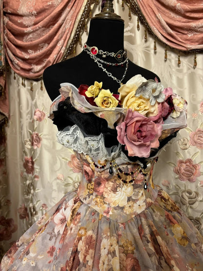 Floral A-Line Strapless Sweet 16th Gown Handmade Flowers Beading Tiered Prom Dress AP2830