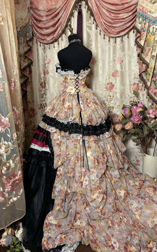 Floral A-Line Strapless Sweet 16th Gown Handmade Flowers Beading Tiered Prom Dress AP2830