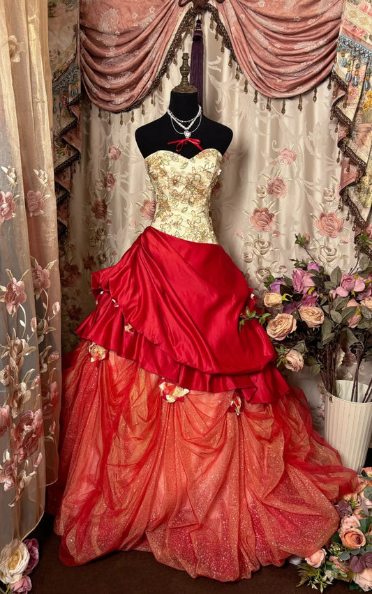 Cute A-Line Strapless Sweet 16th Gown Handmade Flowers Beading Appliques Sequins Prom Dress AP2831