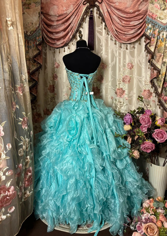 Alluring A-Line Strapless Sweet 16th Dress Sequins Crystals Ruffled Tulle Prom Dress AP2837