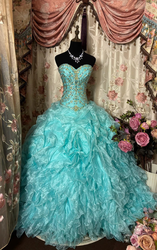 Alluring A-Line Strapless Sweet 16th Dress Sequins Crystals Ruffled Tulle Prom Dress AP2837