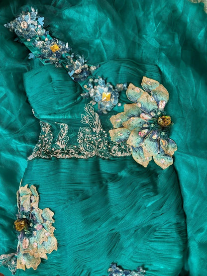 Glamorous One-Shoulder Mermaid Evening Gowns Rhinestones Applique Sequins Prom Dress AP2840