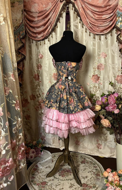 Dramatic Strapless A-Line Birthday Outfits Ruffles Tiered Tulle Floral Homecoming Dress AP2841