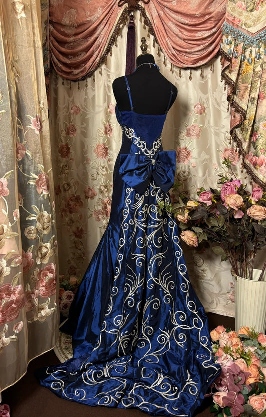 Novelty Spaghetti Strap Mermaid Prom Dress Bow Beaded Formal Dresses AP2844