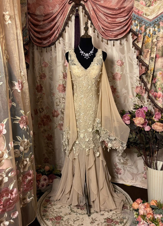 Unique V-Neck Sheath Formal Dresses Appliques Lace Tulle Prom Dress AP2845