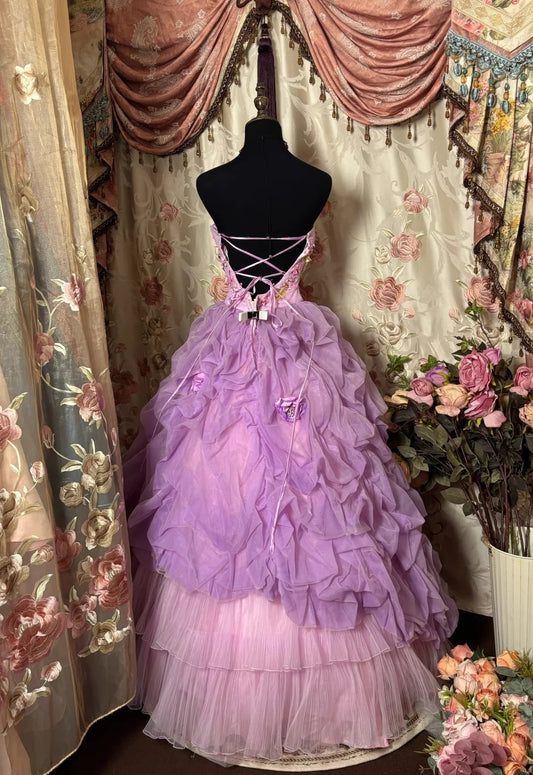 French Style A-Line Strapless Sweet 16th Dress Beads Handmade Flowers Tulle Prom Dress AP2847