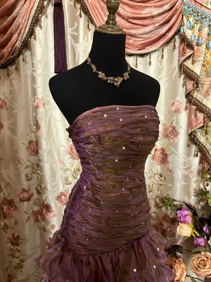 Minimalist A-Line Strapless Sweet 16th Dress Sequins Ruffled Tulle Prom Dress AP2848