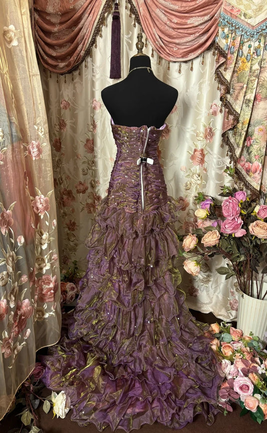 Minimalist A-Line Strapless Sweet 16th Dress Sequins Ruffled Tulle Prom Dress AP2848