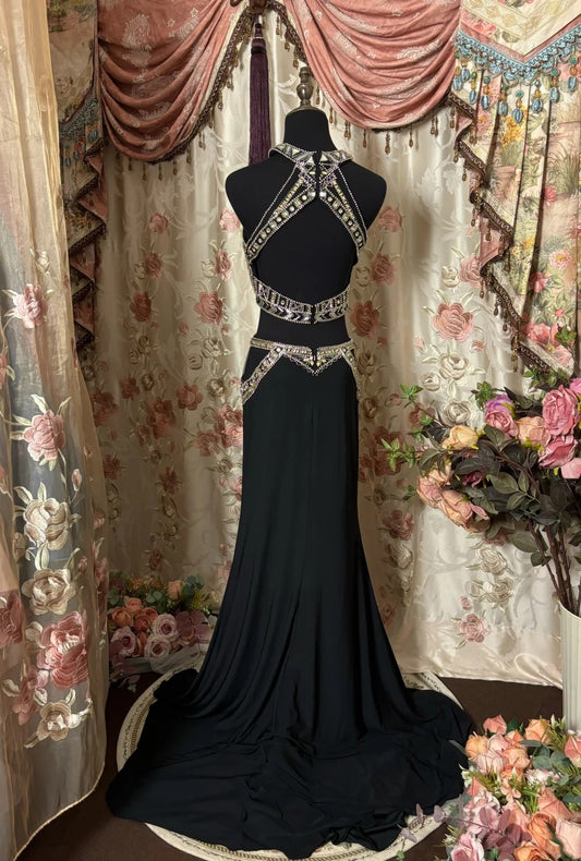 Exquisite Sheath Halter Neck Formal Dresses 2-Piece Set  Rhinestones Beading Prom Dress AP2850