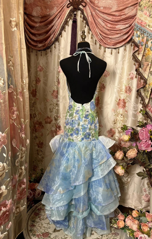 Dopamine Style Mermaid Halter Neck Formal Dresses Sequins Backless Ruffles Floral Prom Dress AP2851