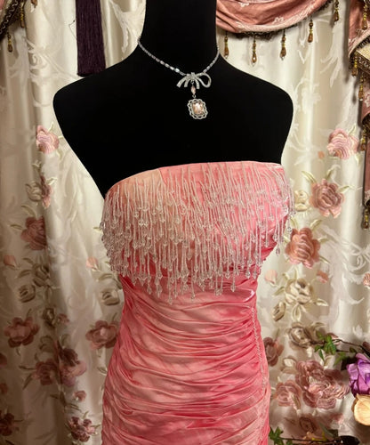 Charming Mermaid Strapless Formal Dresses Beading Handmade Flowers Pleated Prom Dress AP2856