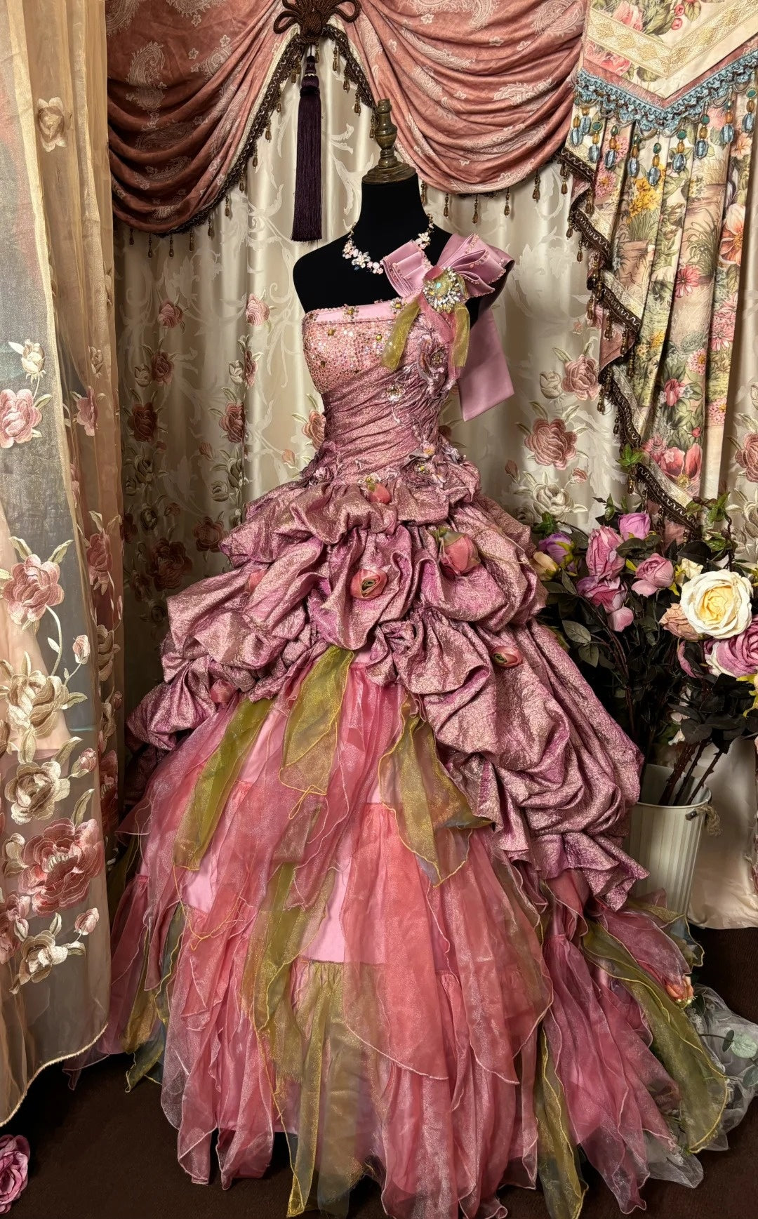 Stylish A-Line One Shoulder Evening Gowns Rhinestone Sequins Handmade Flowers Tulle Prom Dress AP2859