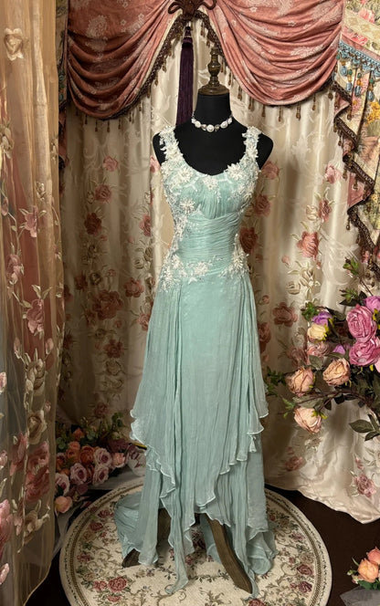 Modern Spaghetti Strap Sheath Prom Dress Beads Crystals Appliques Formal Dresses AP2867