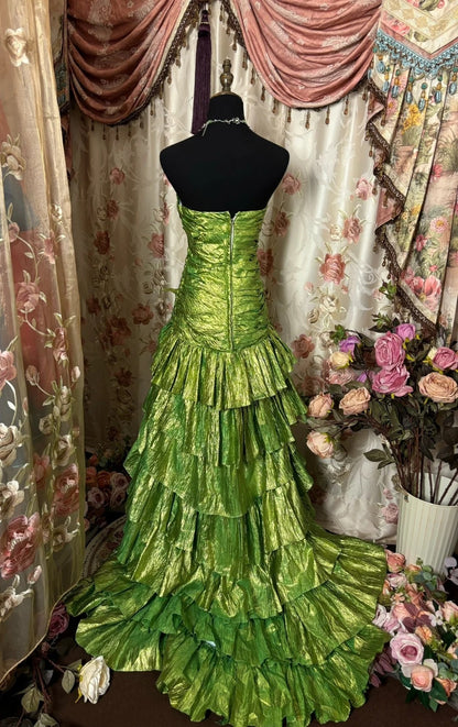 Pretty Strapless Sheath Formal Dresses Beading Handmade Flowers Slit Ruffled Prom Dress AP2869