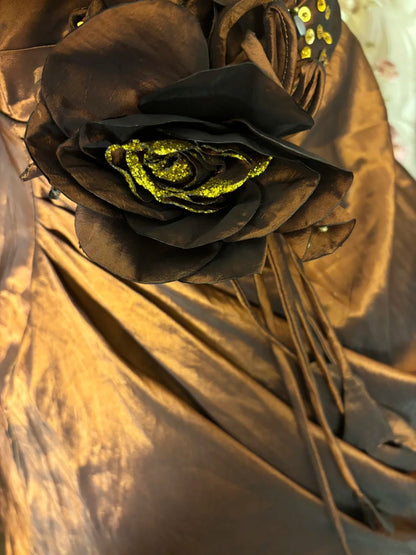 New Spaghetti Strap A-Line Prom Dress Sequins Handmade Flowers Formal Dresses AP2872