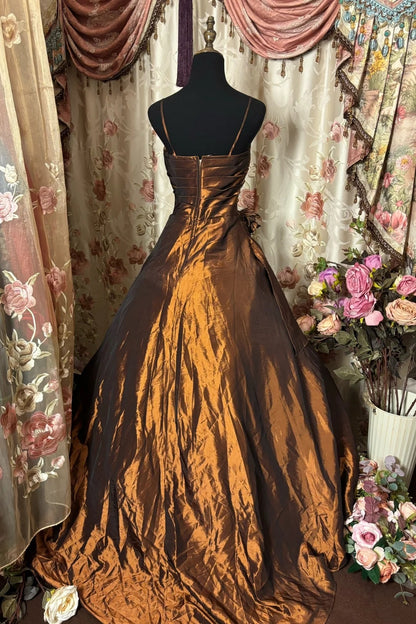 New Spaghetti Strap A-Line Prom Dress Sequins Handmade Flowers Formal Dresses AP2872