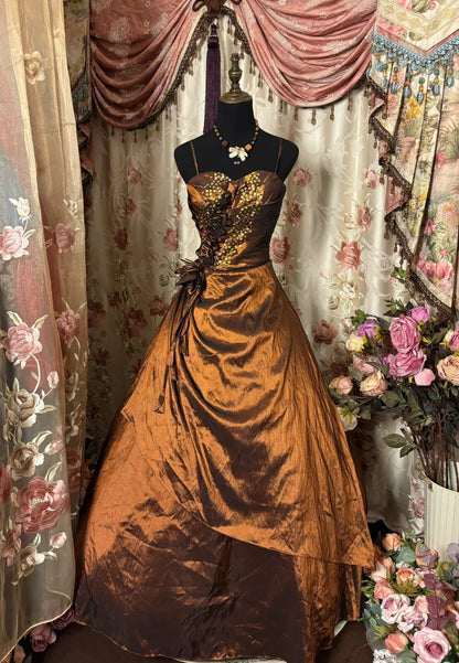 New Spaghetti Strap A-Line Prom Dress Sequins Handmade Flowers Formal Dresses AP2872