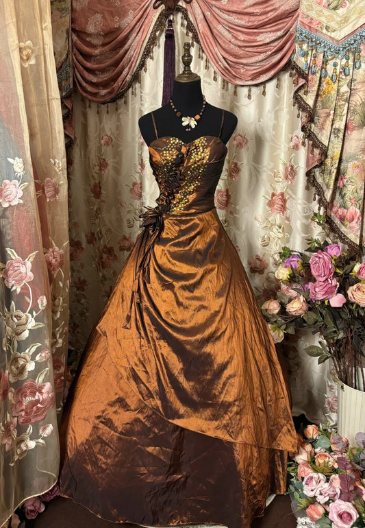 New Spaghetti Strap A-Line Prom Dress Sequins Handmade Flowers Formal Dresses AP2872