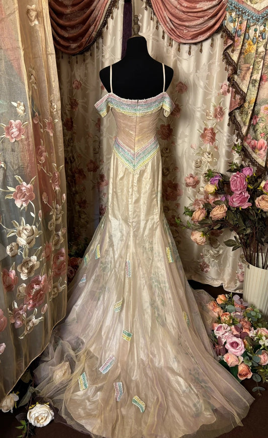 Luxury Off-Shoulder Mermaid Evening Gowns Handmade Flowers Sequins Beading Prom Dress AP2877