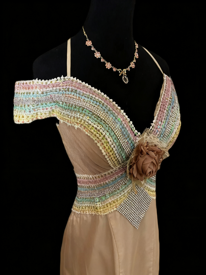 Luxury Off-Shoulder Mermaid Evening Gowns Handmade Flowers Sequins Beading Prom Dress AP2877