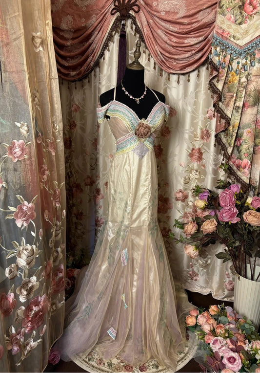 Luxury Off-Shoulder Mermaid Evening Gowns Handmade Flowers Sequins Beading Prom Dress AP2877