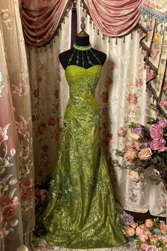 Graceful Sheath Halter Neck Formal Dresses Rhinestones Sequins Appliques Prom Dress AP2878