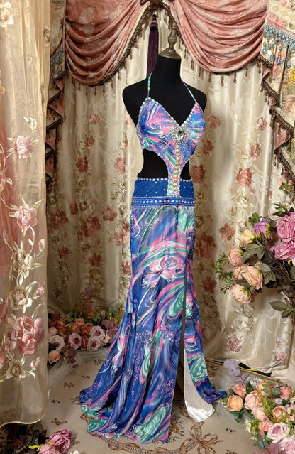 Vintage Mermaid Halter Neck Formal Dresses Beads Sequins Cutout Prom Dress AP2885