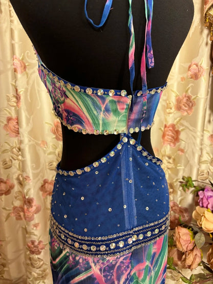 Vintage Mermaid Halter Neck Formal Dresses Beads Sequins Cutout Prom Dress AP2885