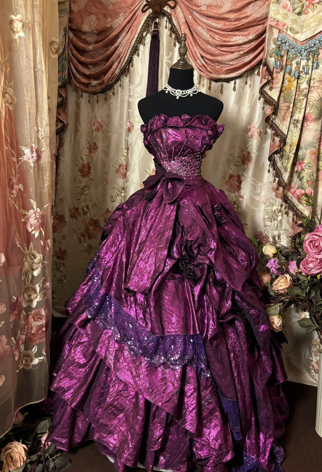 Artistic A-Line Strapless Sweet 16th Dress Bow Sequins Ruffled Prom Dress AP2886