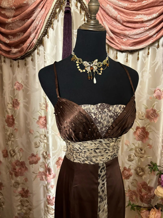 Simple Spaghetti Strap Sheath Prom Dress Beads Leopard Formal Dresses AP2887