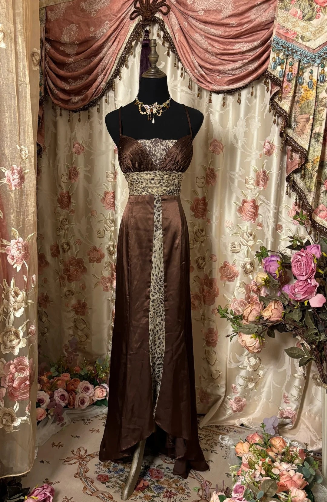 Simple Spaghetti Strap Sheath Prom Dress Beads Leopard Formal Dresses AP2887