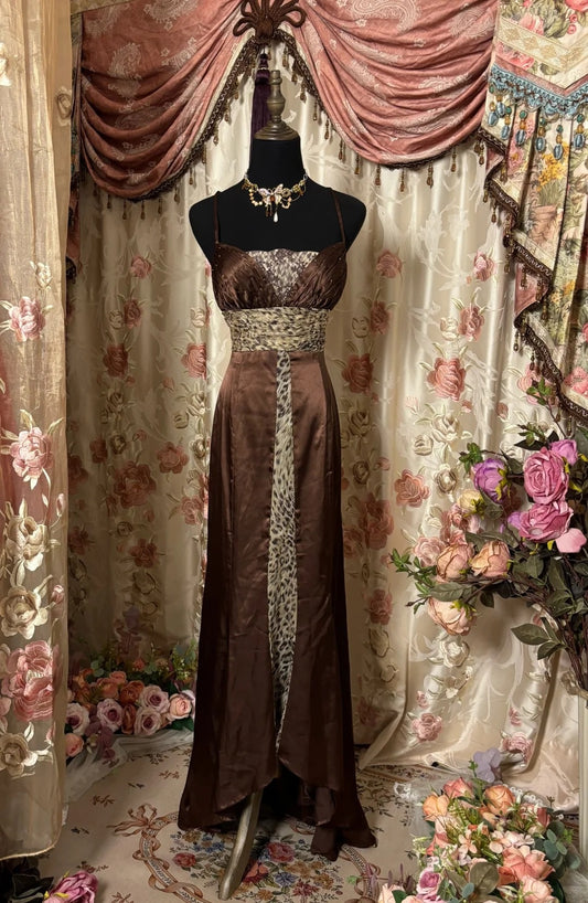 Simple Spaghetti Strap Sheath Prom Dress Beads Leopard Formal Dresses AP2887