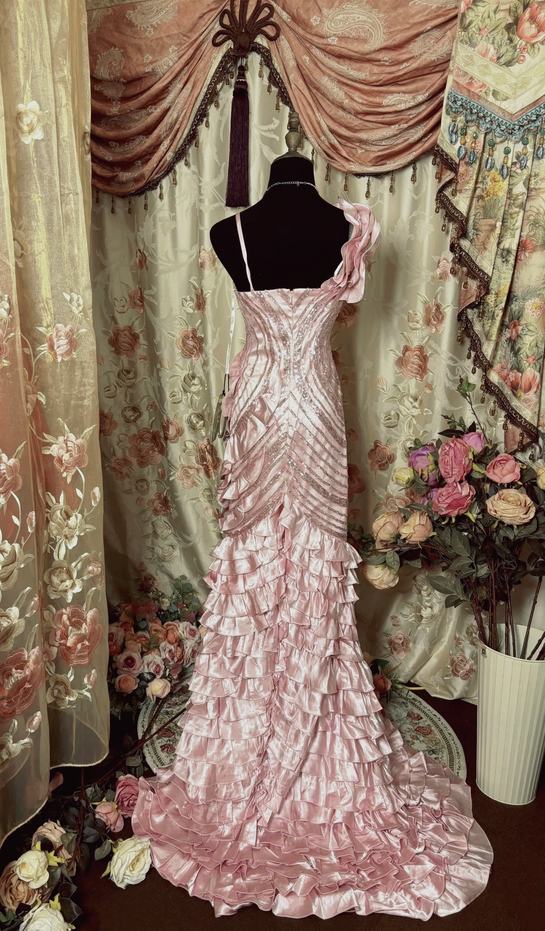 Alluring Asymmetric Neckline Mermaid Prom Dress Sequins Tiered Formal Dresses AP2891