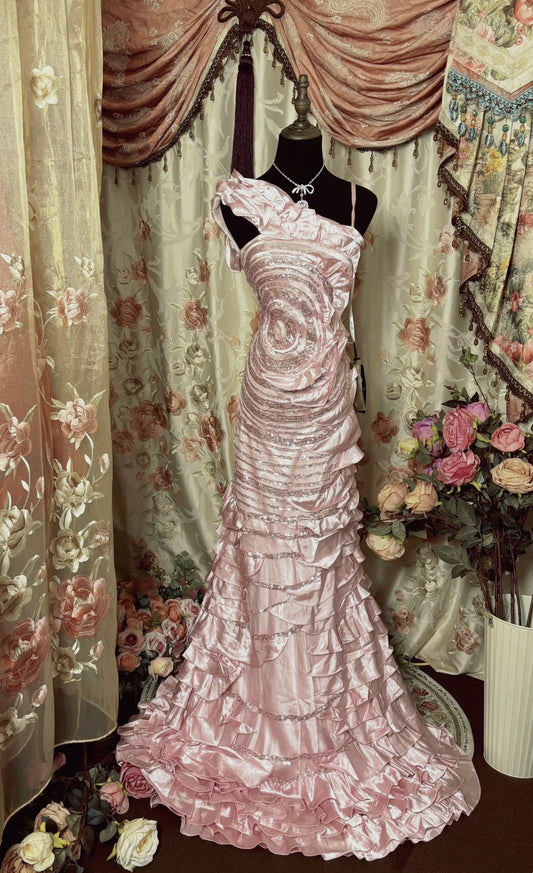 Alluring Asymmetric Neckline Mermaid Prom Dress Sequins Tiered Formal Dresses AP2891