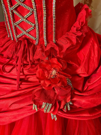 Gorgeous A-Line Strapless Red Sweet 16th Dress Handmade Flowers Sequins Beading Prom Dress AP2892