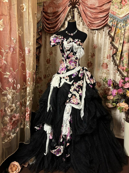 Glamorous A-Line Strapless Sweet 16th Gowns Sequins Lace Sequins Bow Beading Prom Dress AP2894