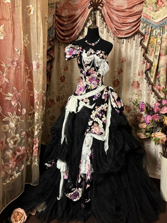 Glamorous A-Line Strapless Sweet 16th Gowns Sequins Lace Sequins Bow Beading Prom Dress AP2894