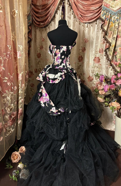 Glamorous A-Line Strapless Sweet 16th Gowns Sequins Lace Sequins Bow Beading Prom Dress AP2894