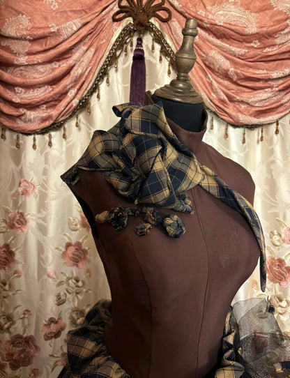 Novelty High Collar A-Line Sweet 16th Dress Bows 3D Floral Plaid Prom Dress AP2897