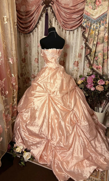 Charming A-Line Strapless Sweet 16th Gowns Lace Handmade Flower Tulle Prom Dress AP2902