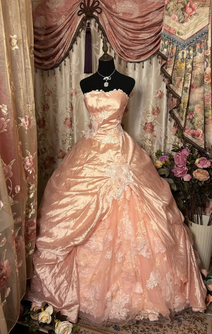 Charming A-Line Strapless Sweet 16th Gowns Lace Handmade Flower Tulle Prom Dress AP2902