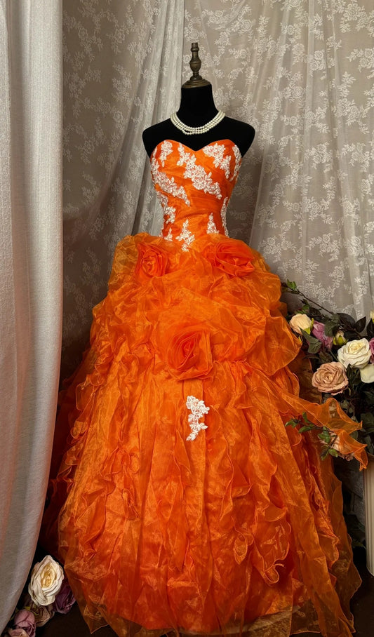 Minimalist A-Line Sweetheart Neck Sweet 16th Gowns Lace Handmade Flower Prom Dress AP2903