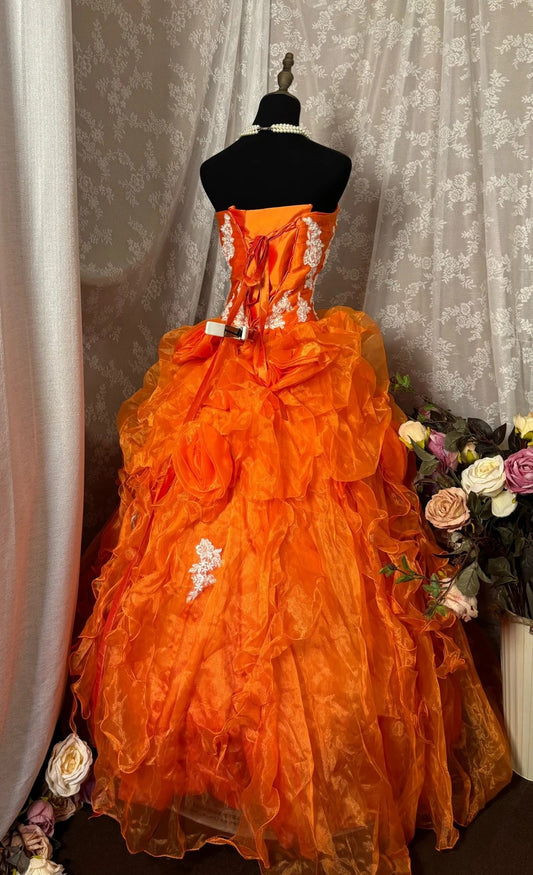 Minimalist A-Line Sweetheart Neck Sweet 16th Gowns Lace Handmade Flower Prom Dress AP2903