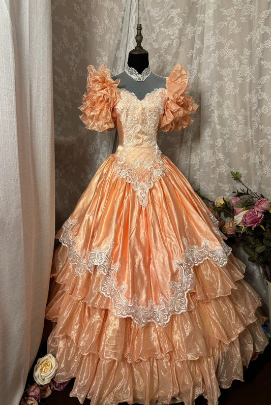 Sparkly A-Line High Collar Sweet 16th Gowns Short Ruffled Sleeve Bow Beads Lace Prom Dress AP2906
