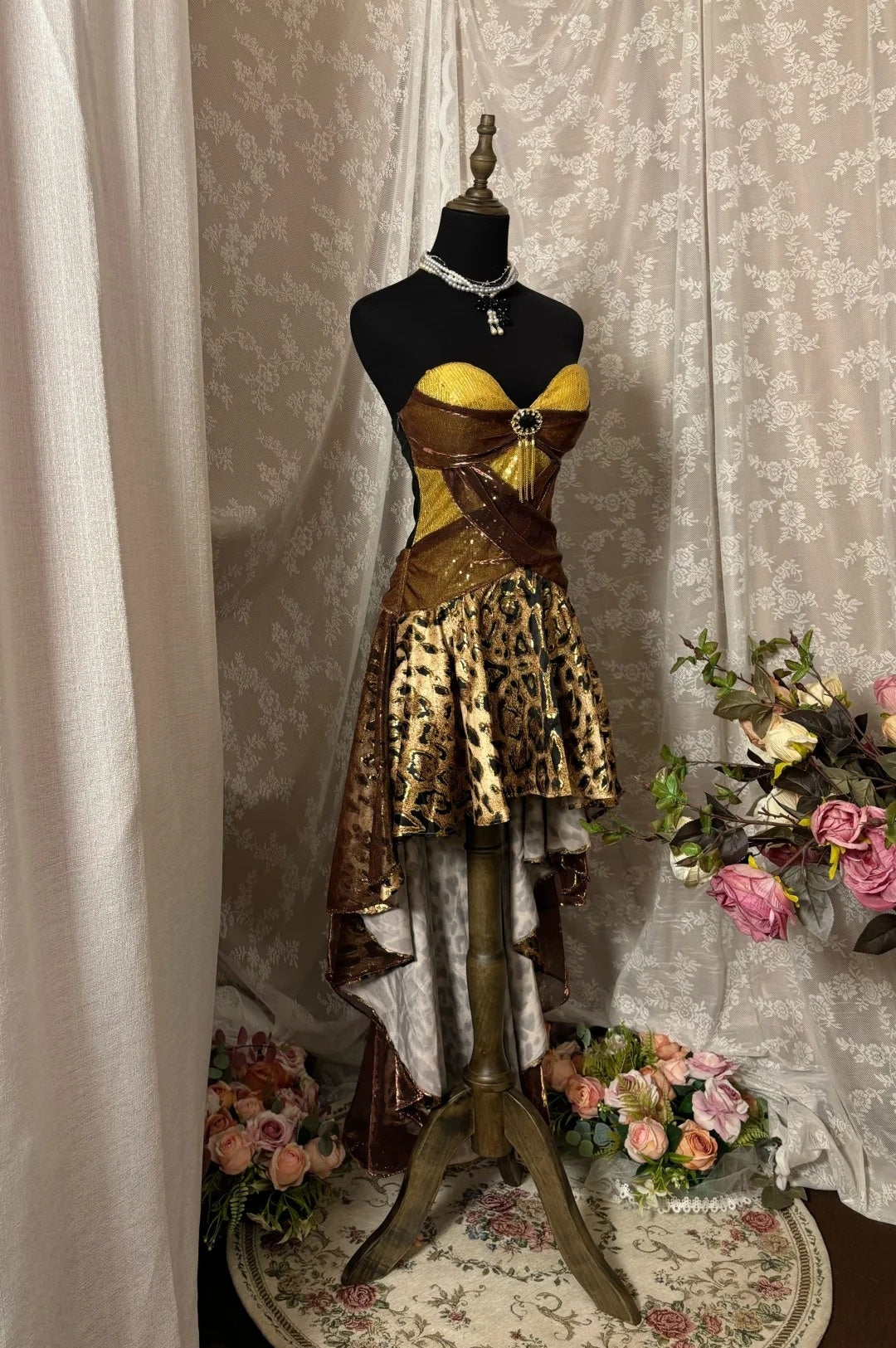 Leopard Strapless A-Line Birthday Outfits Sequins Rhinestone Tulle Back Homecoming Dress AP2912