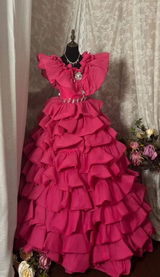 Dopamine Style V-Neck A-Line Sweet 16th Gowns Rhinestone Sequins Beading Ruffled Prom Dress AP2920