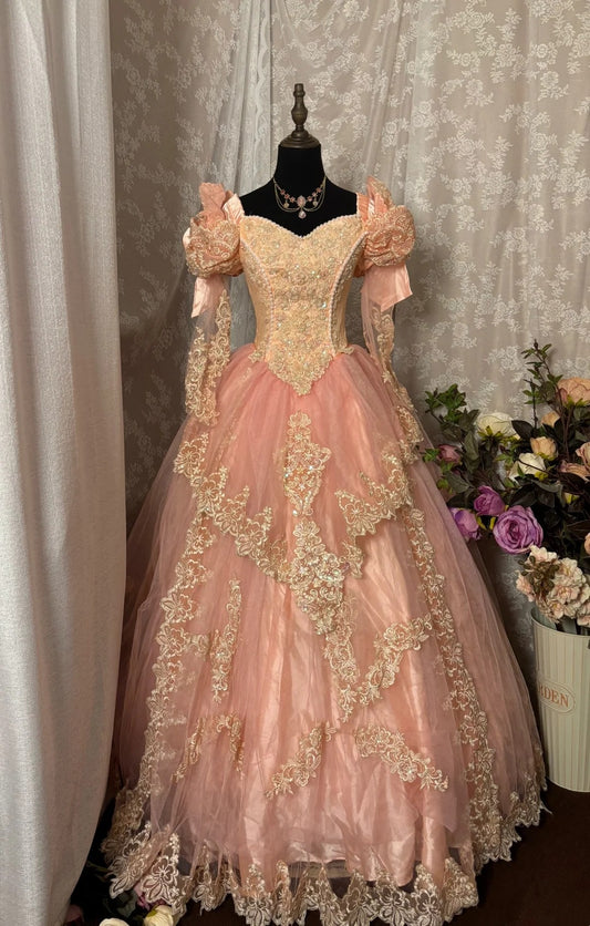 Glittering Sweetheart Neck A-Line Evening Gowns Sequins Beading Appliques Long Lace Sleeve Prom Dress AP2921