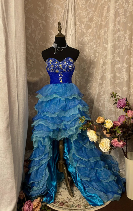 Princess Strapless A-Line Birthday Dresses Sequins Beads Rhinestone Ruffled Tulle Homecoming Dress AP2923